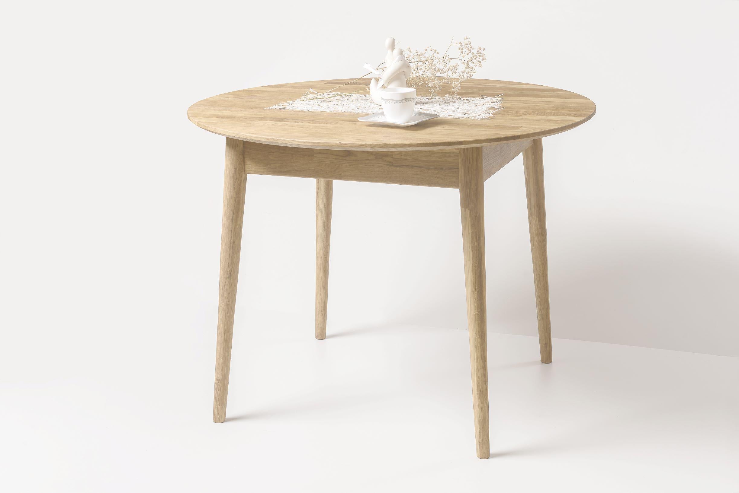 NordicStory Mesa redonda de comedor de madera maciza de roble